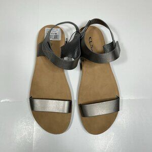 NEW CL by Laundry Women Pewter One Band Ankle Strap Buckle Flat Sandals Sz 10